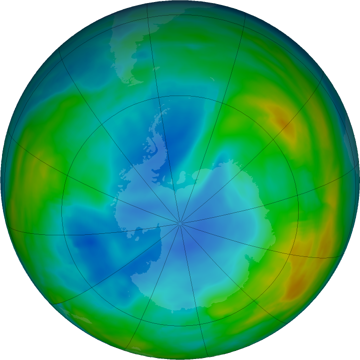 Antarctic ozone map for 14 July 2019